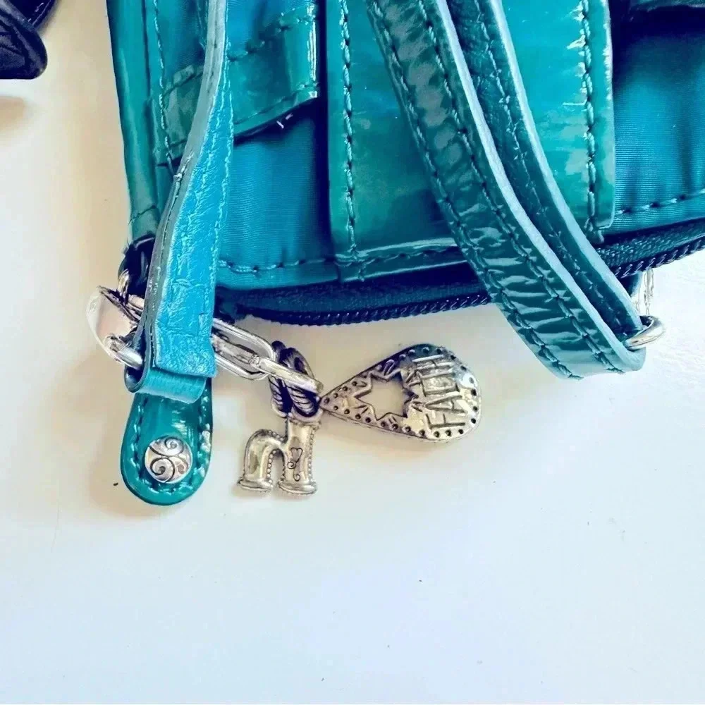 Vintage Brighton Teal Patent Leather/Nylon Small Zip Around Wallet Crossbody